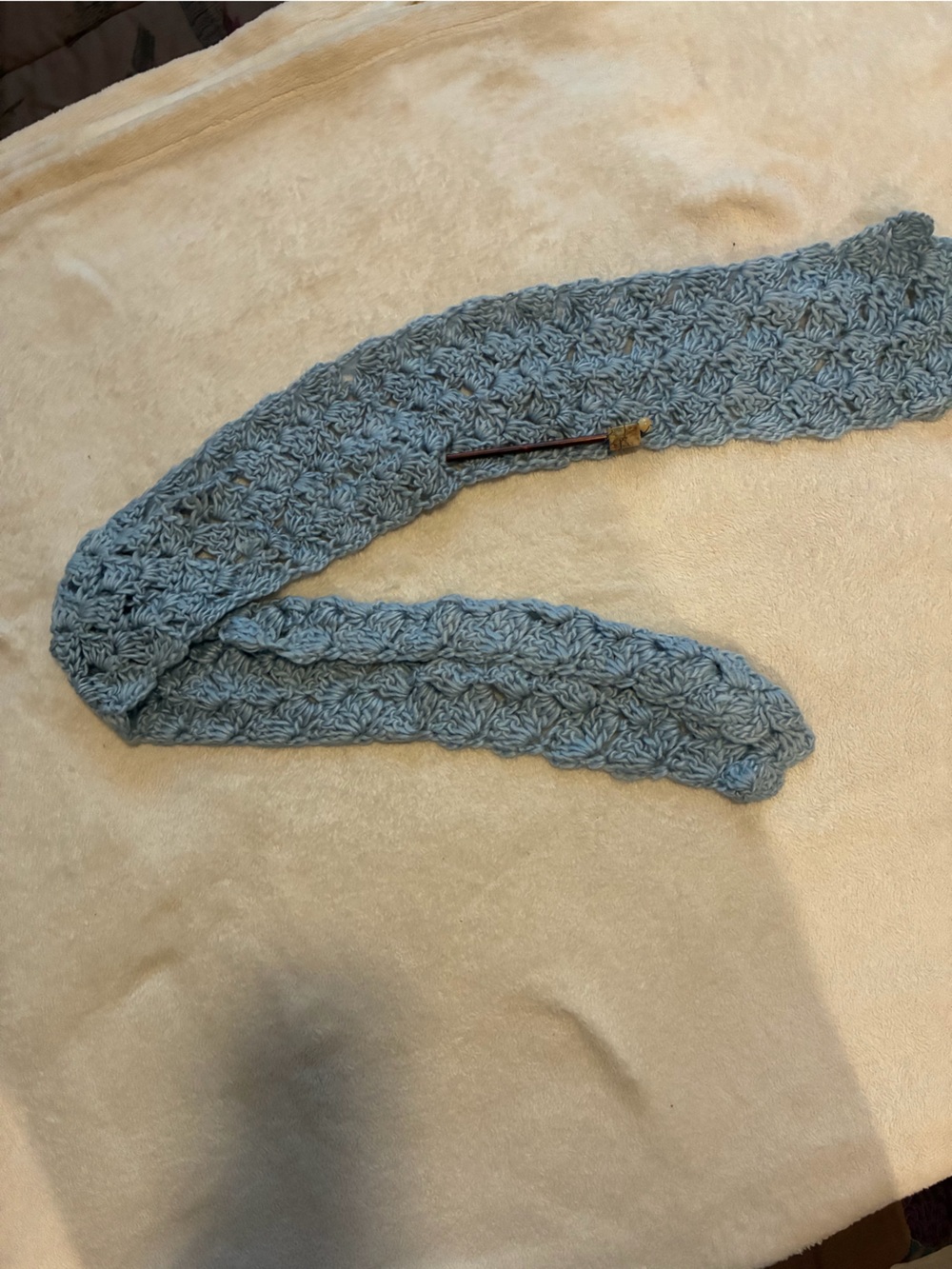 Handcrafted Light Blue Crochet Scarf - Women's Accessory with Pin